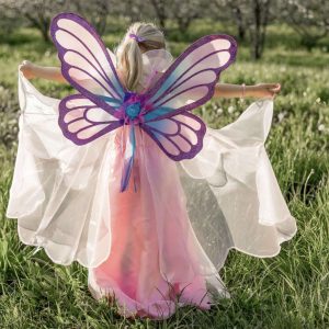 Vlinderjurk + handschoenen + vleugels - roze prinsessenjurk