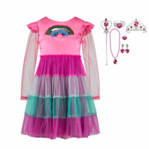 Roze jurk met pailletten + Accessoires