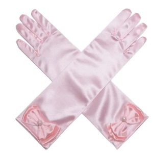 Satijnen handschoenen met strik- Roze (30cm)