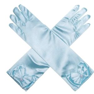 Satijnen handschoenen met strik - Blauw (30cm)