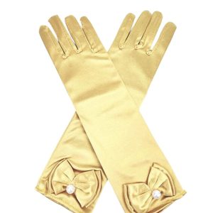 Satijnen handschoenen met strik - Goud (30cm)