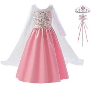 Elsa jurk - roze prinsessenjurk- toverstaf kroon