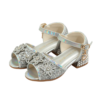 Zilveren Livia-prinsessenschoenen kind met hakje, glinsterende bloemversiering en enkelbandje
