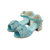 Blauwe prinsessen hakjes van Livia met glitters, bloemen, enkelbandjes en een versierde blokhak