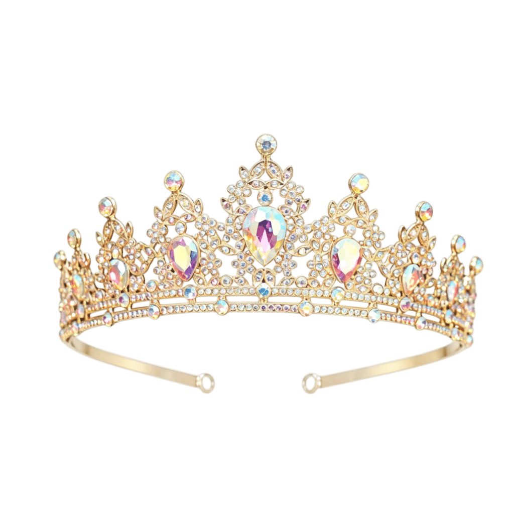 Tiara goud van Het Betere Merk met fonkelende kristallen, kleurrijke stenen en sierlijke gouden details