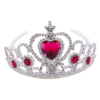 Fuchsia-zilveren prinsessenkroon met groot hartvormig juweel en kleinere rode stenen, vrijstaand afgebeeld